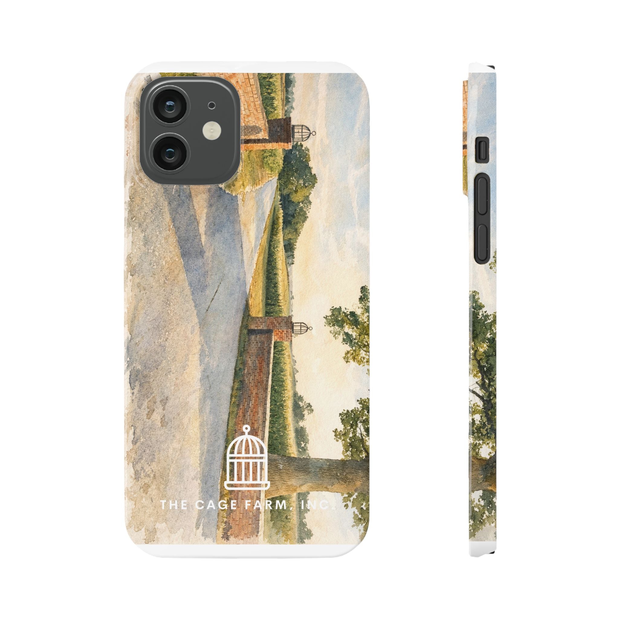 Slim Phone Case — Vintage Farm Landscape Design with 'The Cage Farm' Logo