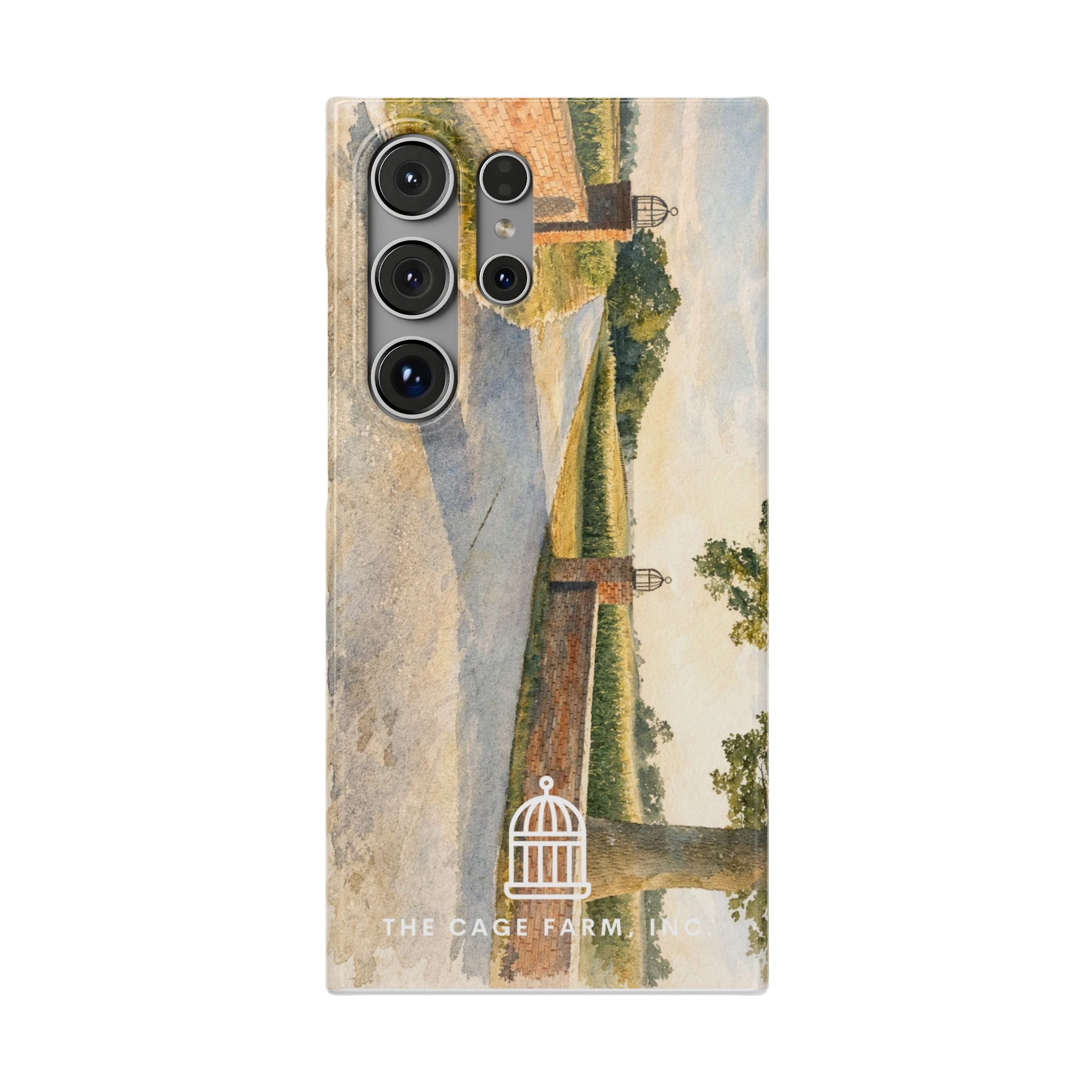 Slim Phone Case — Vintage Farm Landscape Design with 'The Cage Farm' Logo