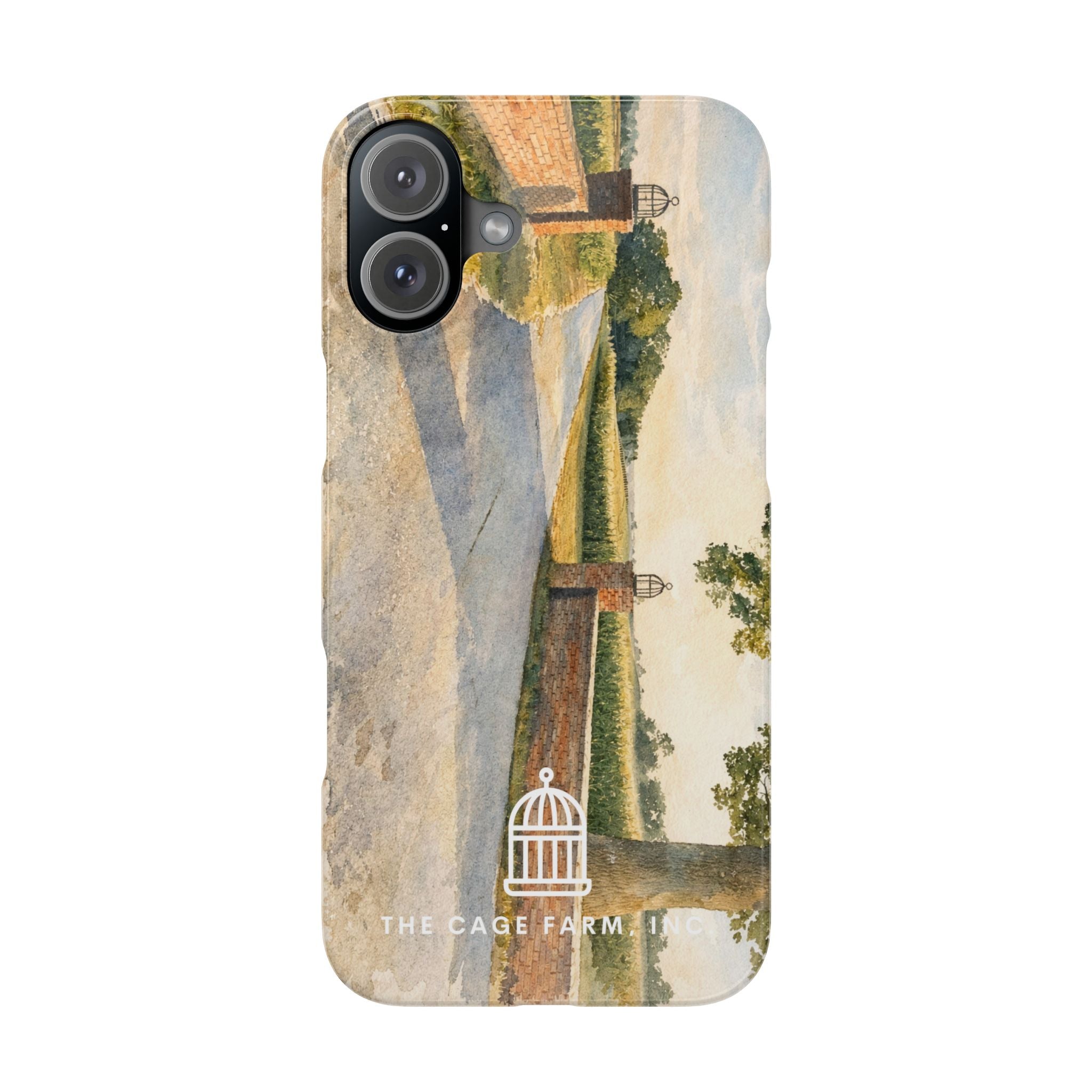 Slim Phone Case — Vintage Farm Landscape Design with 'The Cage Farm' Logo