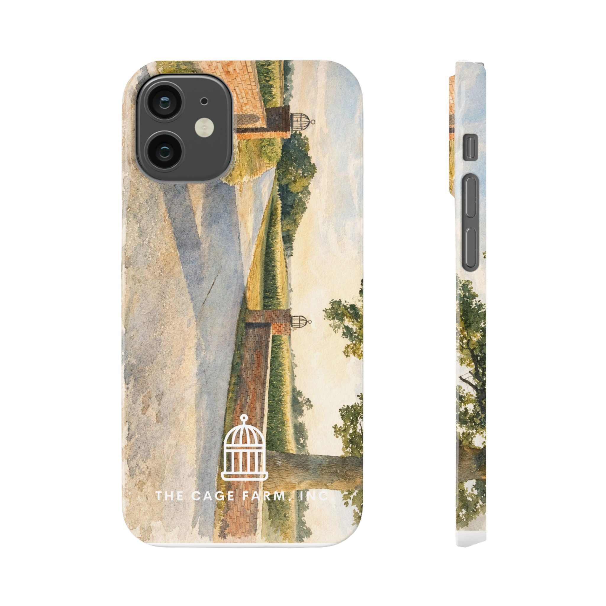 Slim Phone Case — Vintage Farm Landscape Design with 'The Cage Farm' Logo