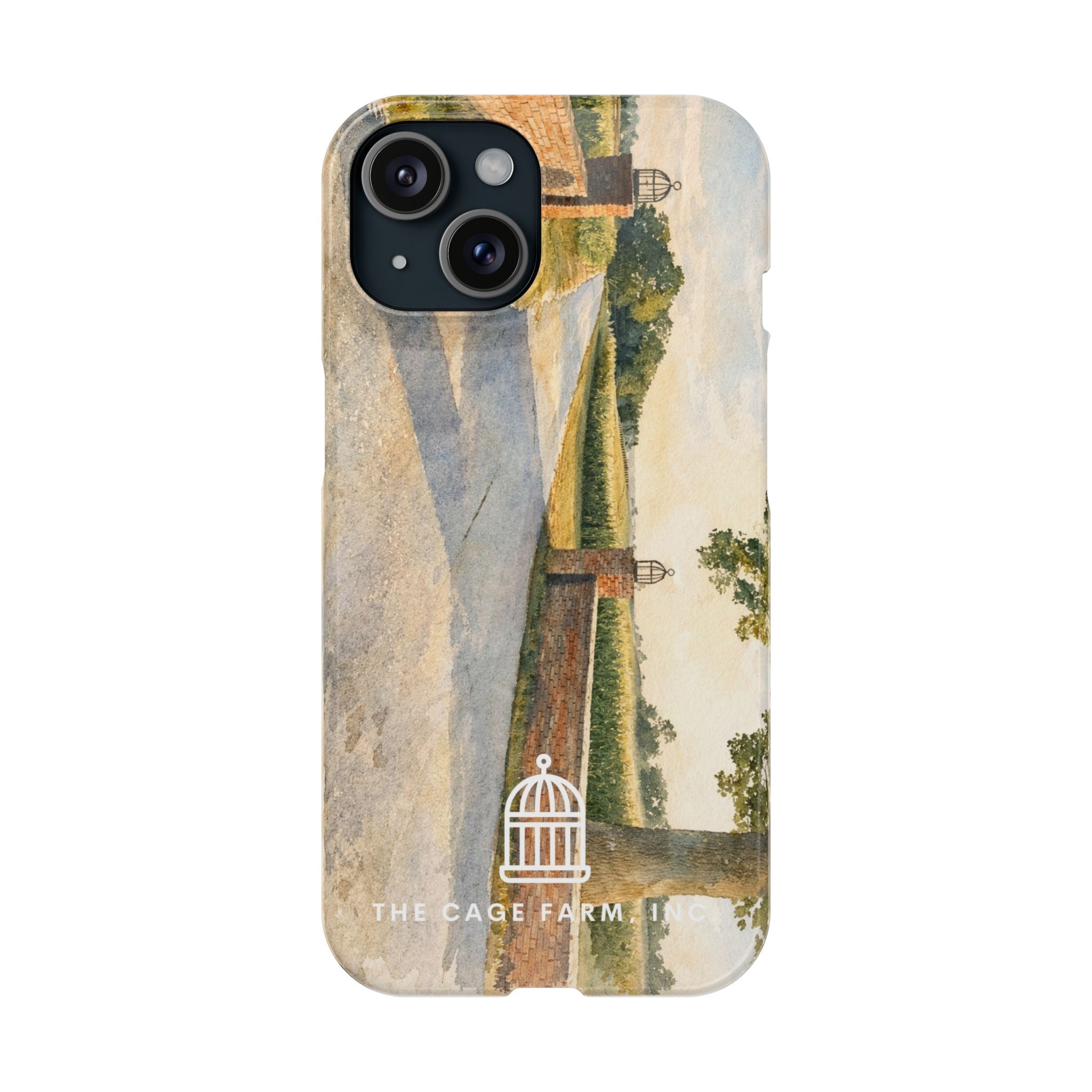 Slim Phone Case — Vintage Farm Landscape Design with 'The Cage Farm' Logo