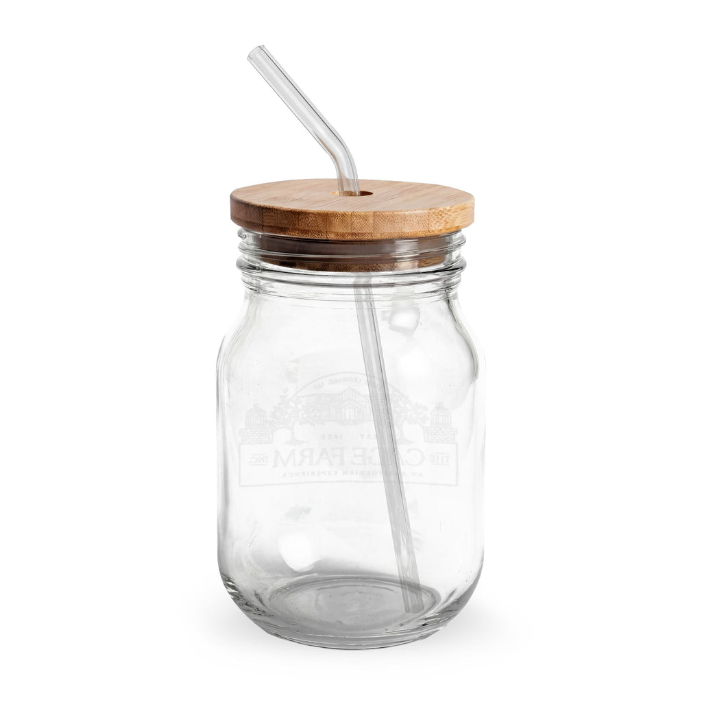 Engraved 16oz Glass Sipper Jar with Bamboo Lid & Straw — Personalized Mason-Style Drinkware
