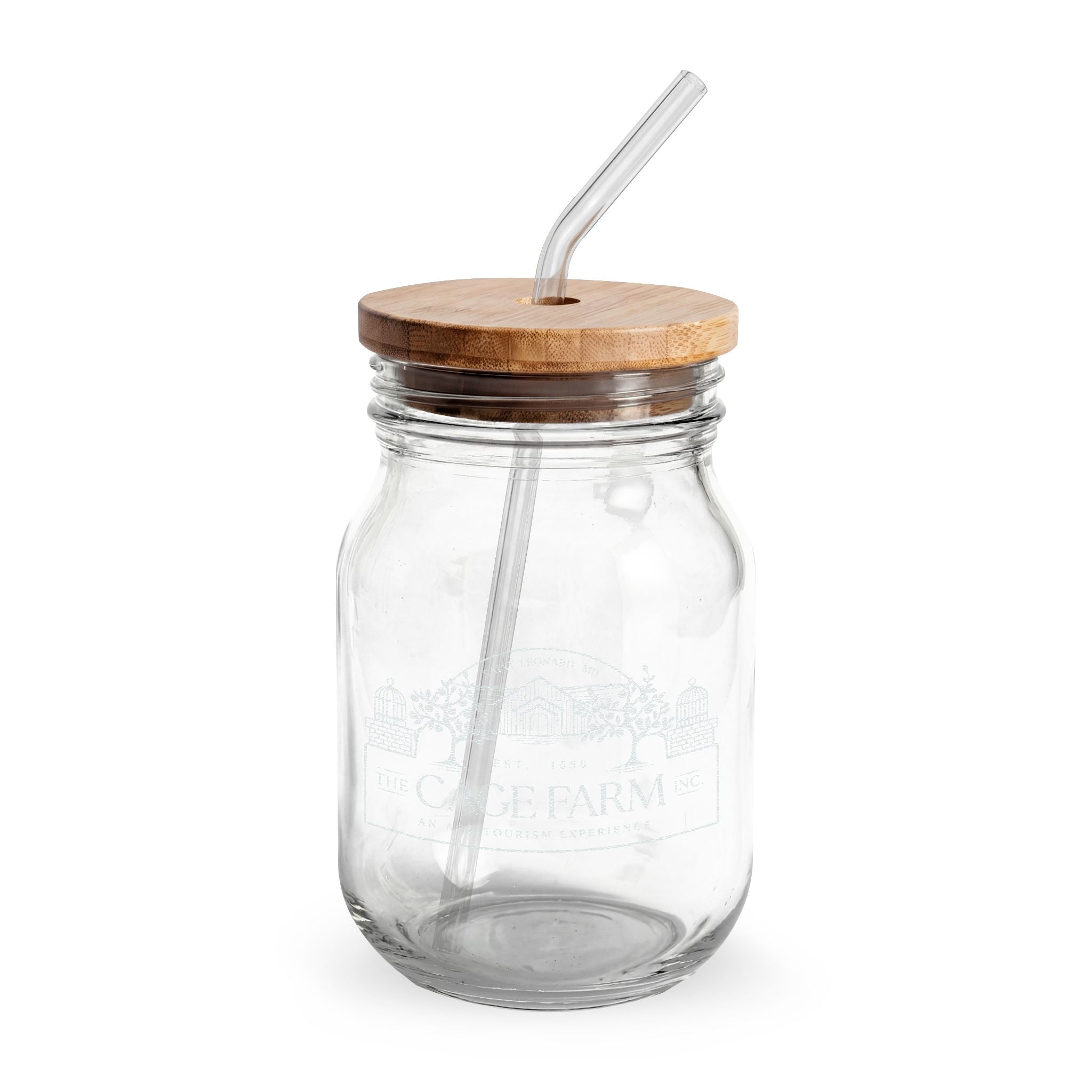 Engraved 16oz Glass Sipper Jar with Bamboo Lid & Straw — Personalized Mason-Style Drinkware