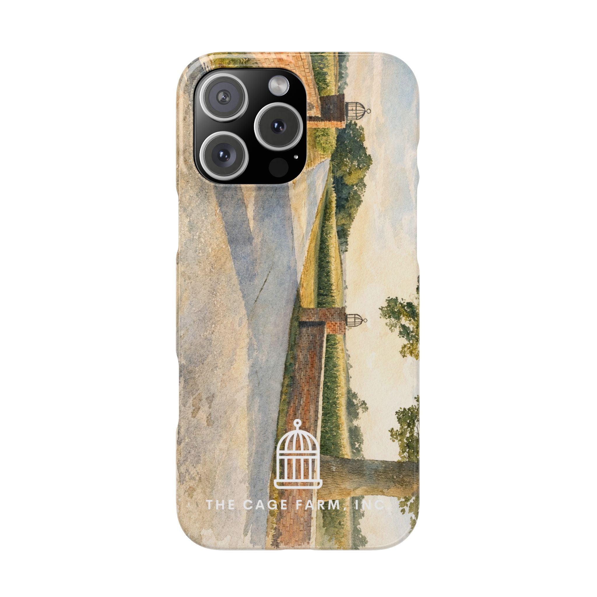 Slim Phone Case — Vintage Farm Landscape Design with 'The Cage Farm' Logo