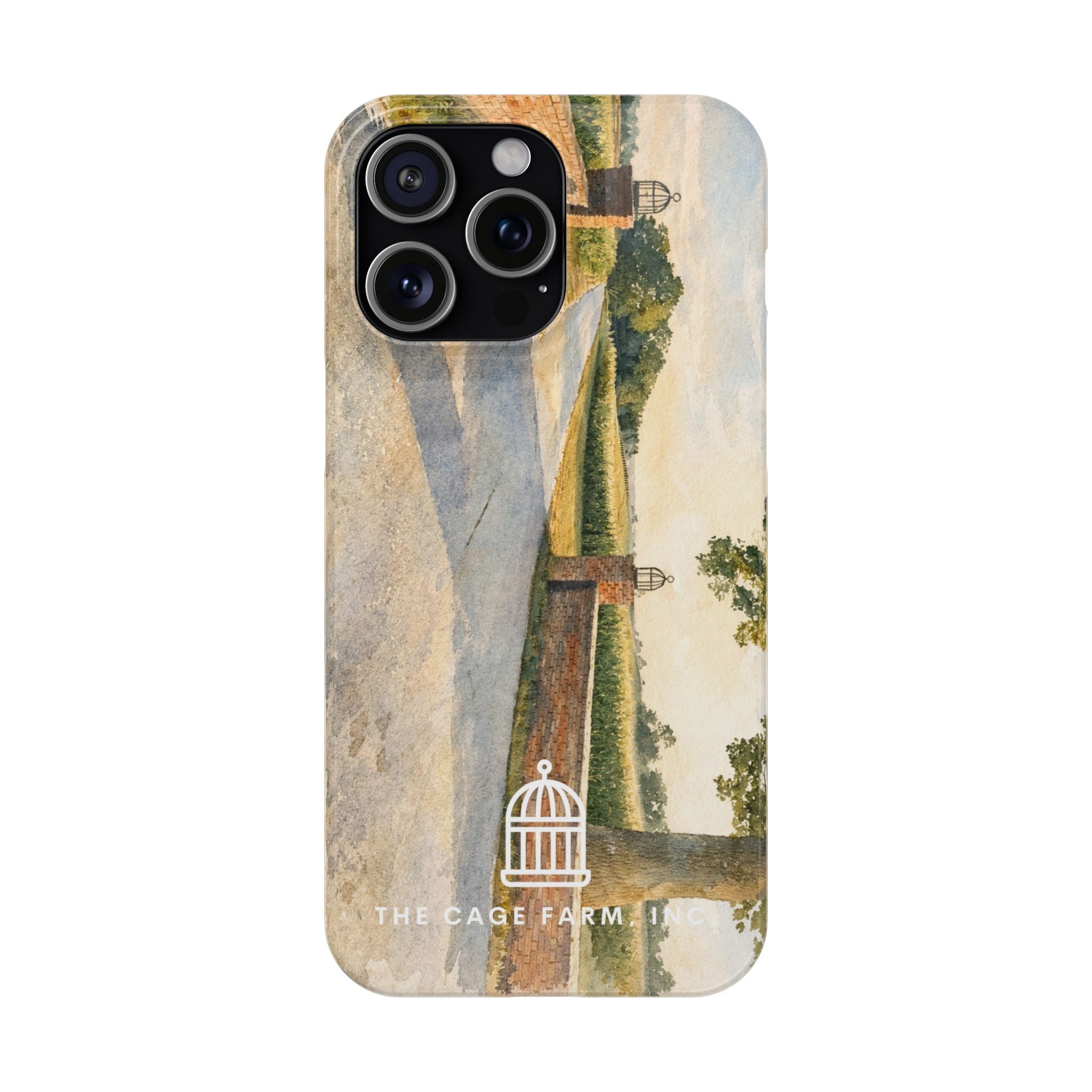Slim Phone Case — Vintage Farm Landscape Design with 'The Cage Farm' Logo