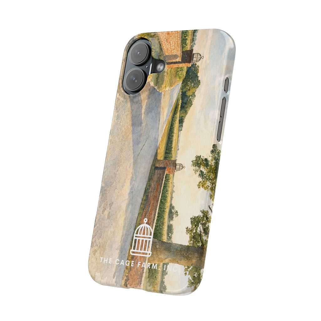 Slim Phone Case — Vintage Farm Landscape Design with 'The Cage Farm' Logo