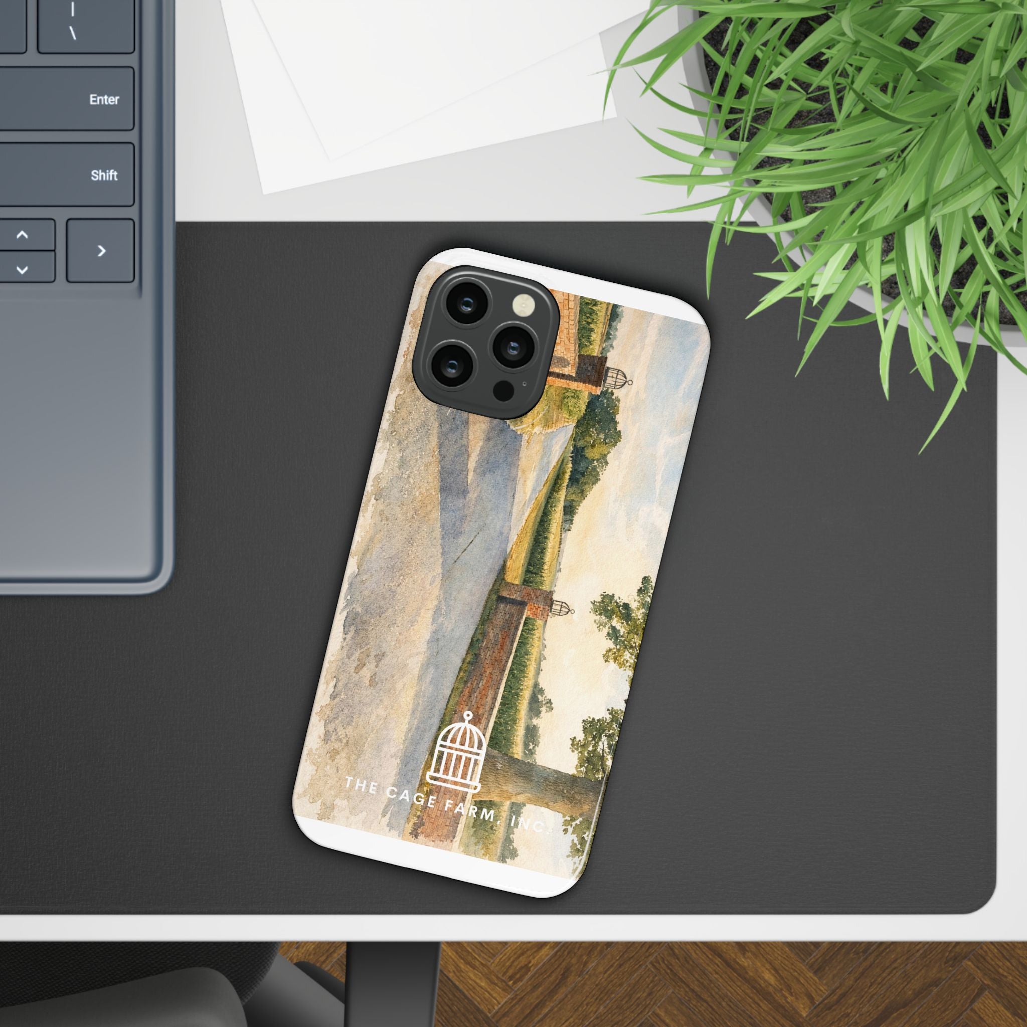 Slim Phone Case — Vintage Farm Landscape Design with 'The Cage Farm' Logo