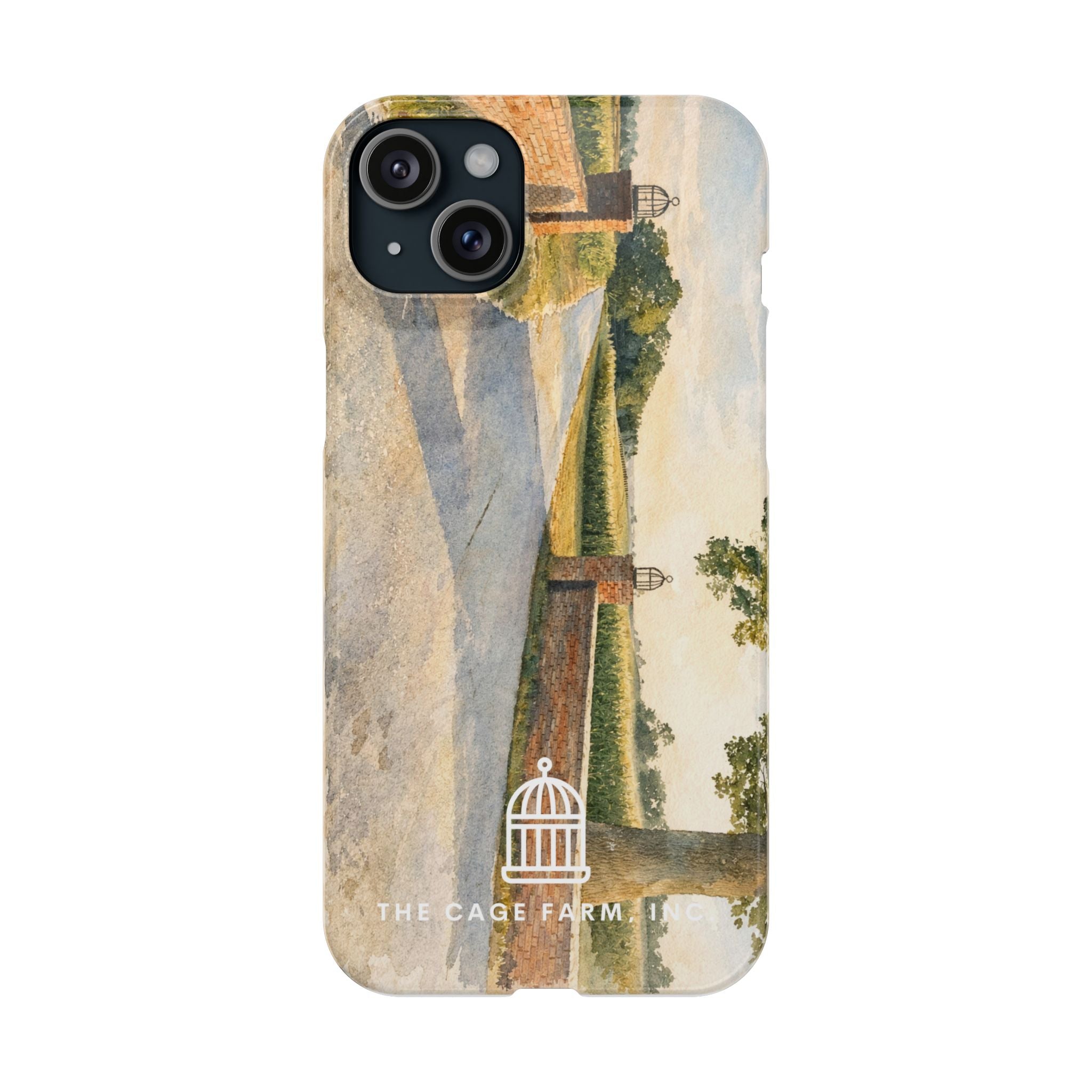 Slim Phone Case — Vintage Farm Landscape Design with 'The Cage Farm' Logo