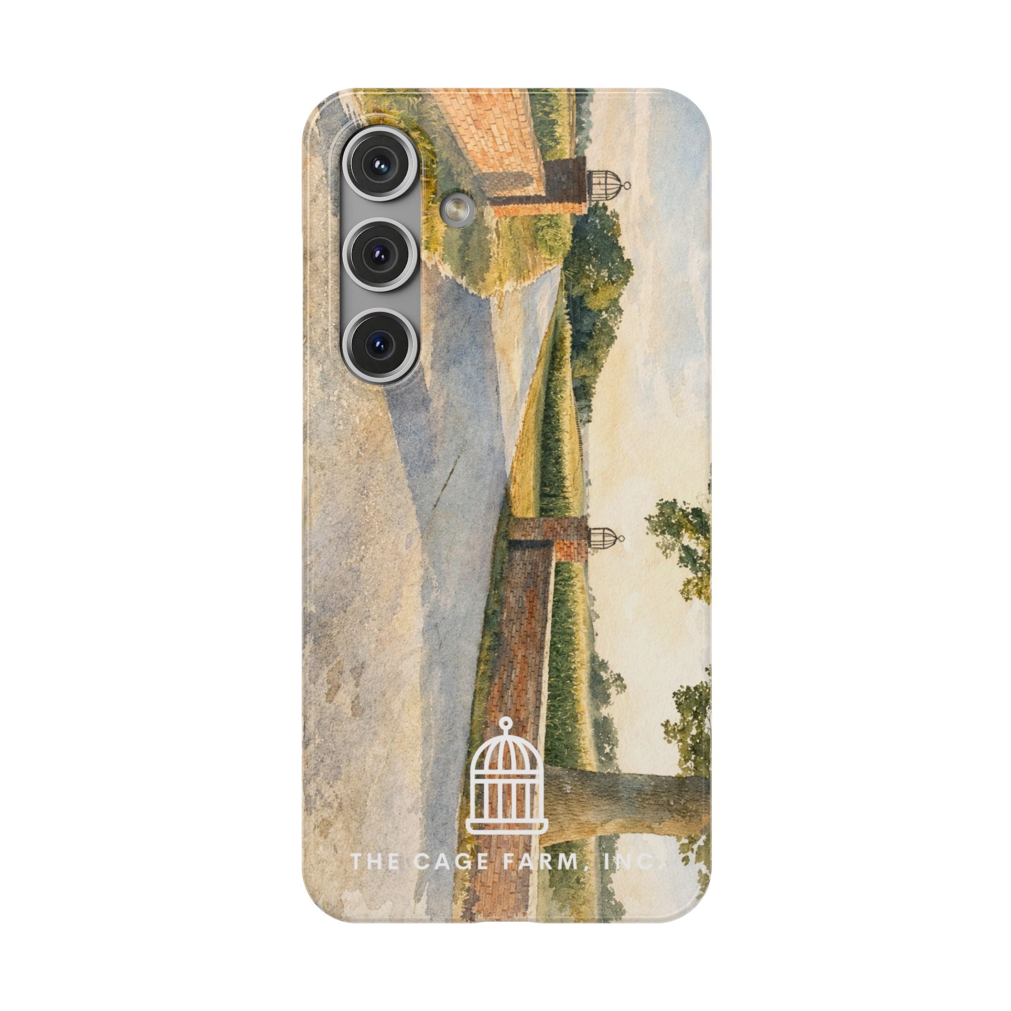 Slim Phone Case — Vintage Farm Landscape Design with 'The Cage Farm' Logo