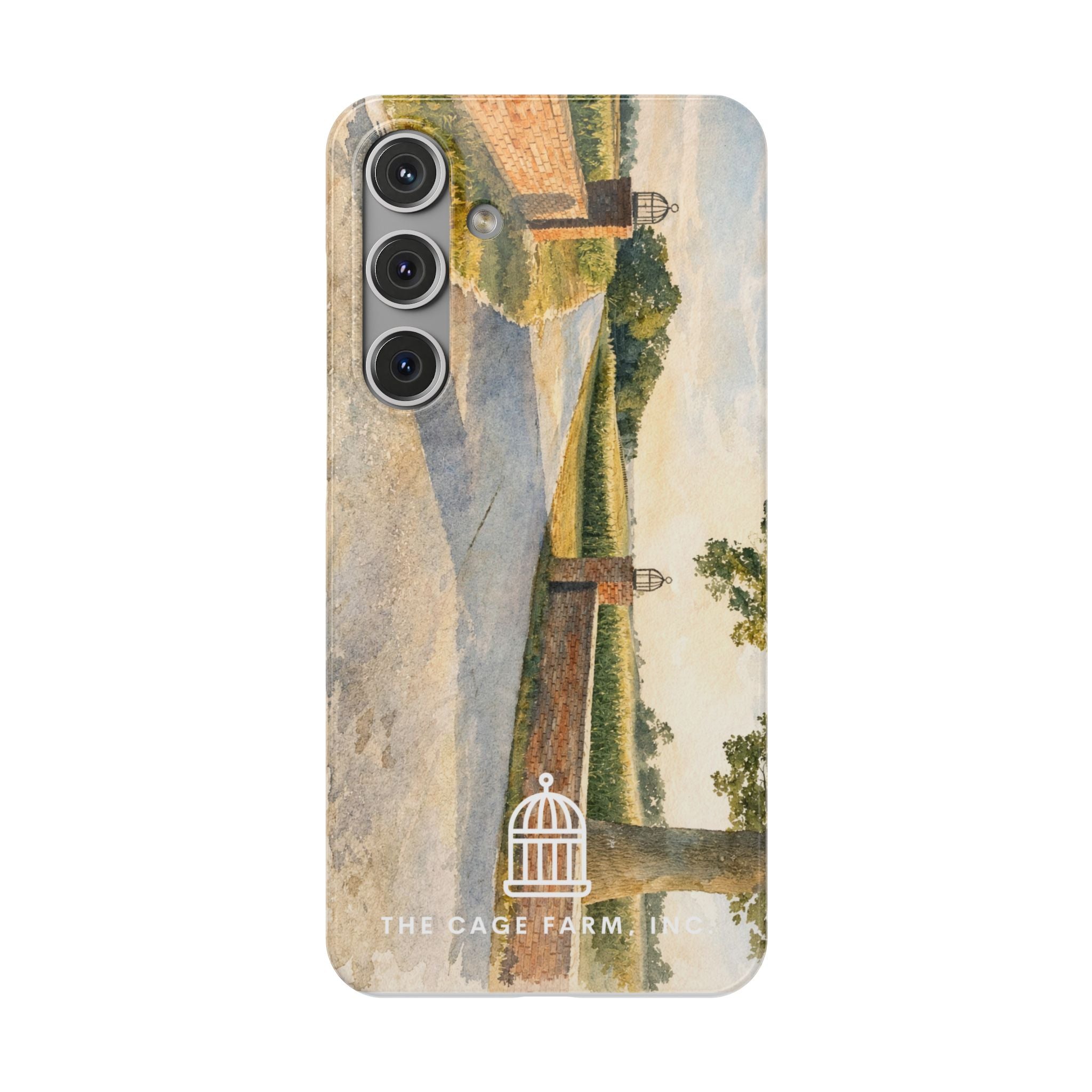 Slim Phone Case — Vintage Farm Landscape Design with 'The Cage Farm' Logo