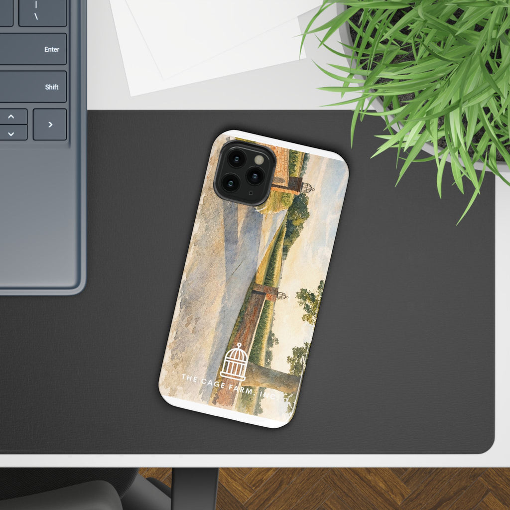 Slim Phone Case — Vintage Farm Landscape Design with 'The Cage Farm' Logo
