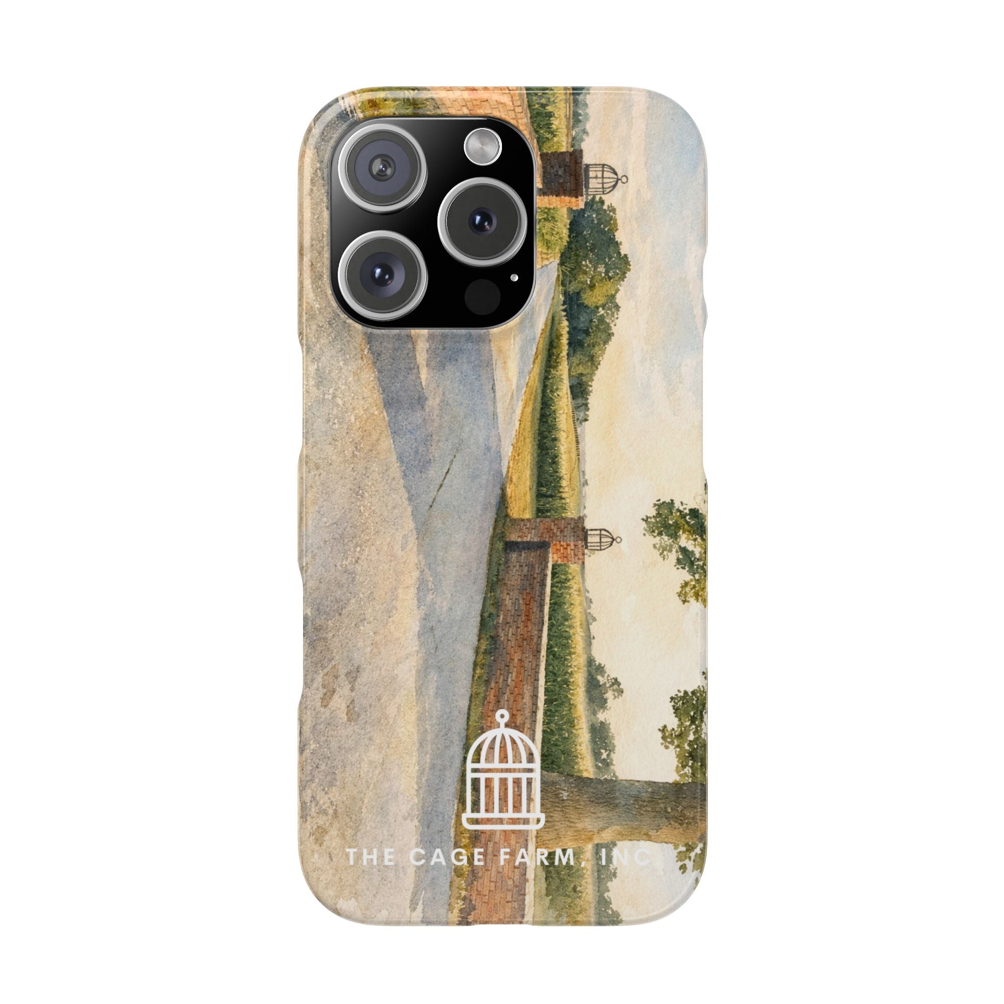 Slim Phone Case — Vintage Farm Landscape Design with 'The Cage Farm' Logo