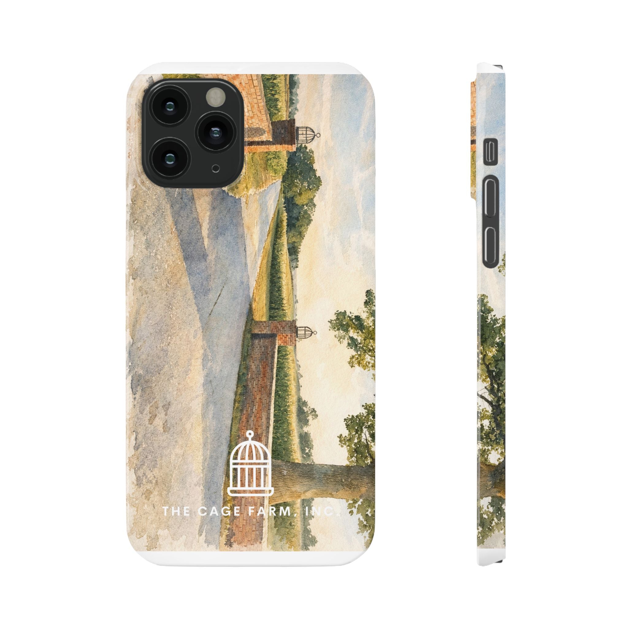 Slim Phone Case — Vintage Farm Landscape Design with 'The Cage Farm' Logo