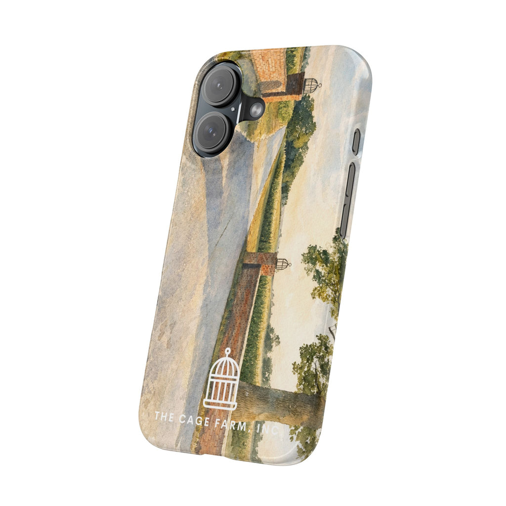 Slim Phone Case — Vintage Farm Landscape Design with 'The Cage Farm' Logo