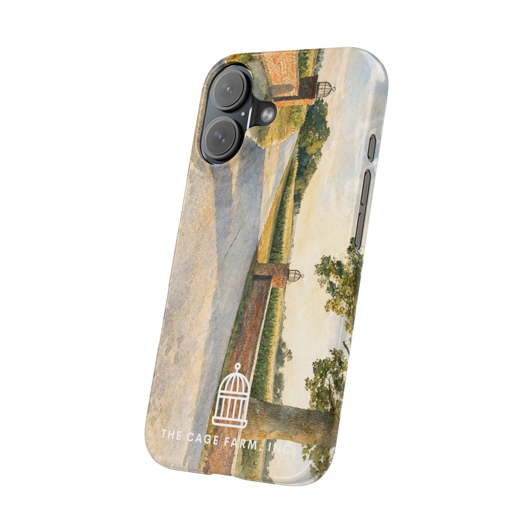 Slim Phone Case — Vintage Farm Landscape Design with 'The Cage Farm' Logo