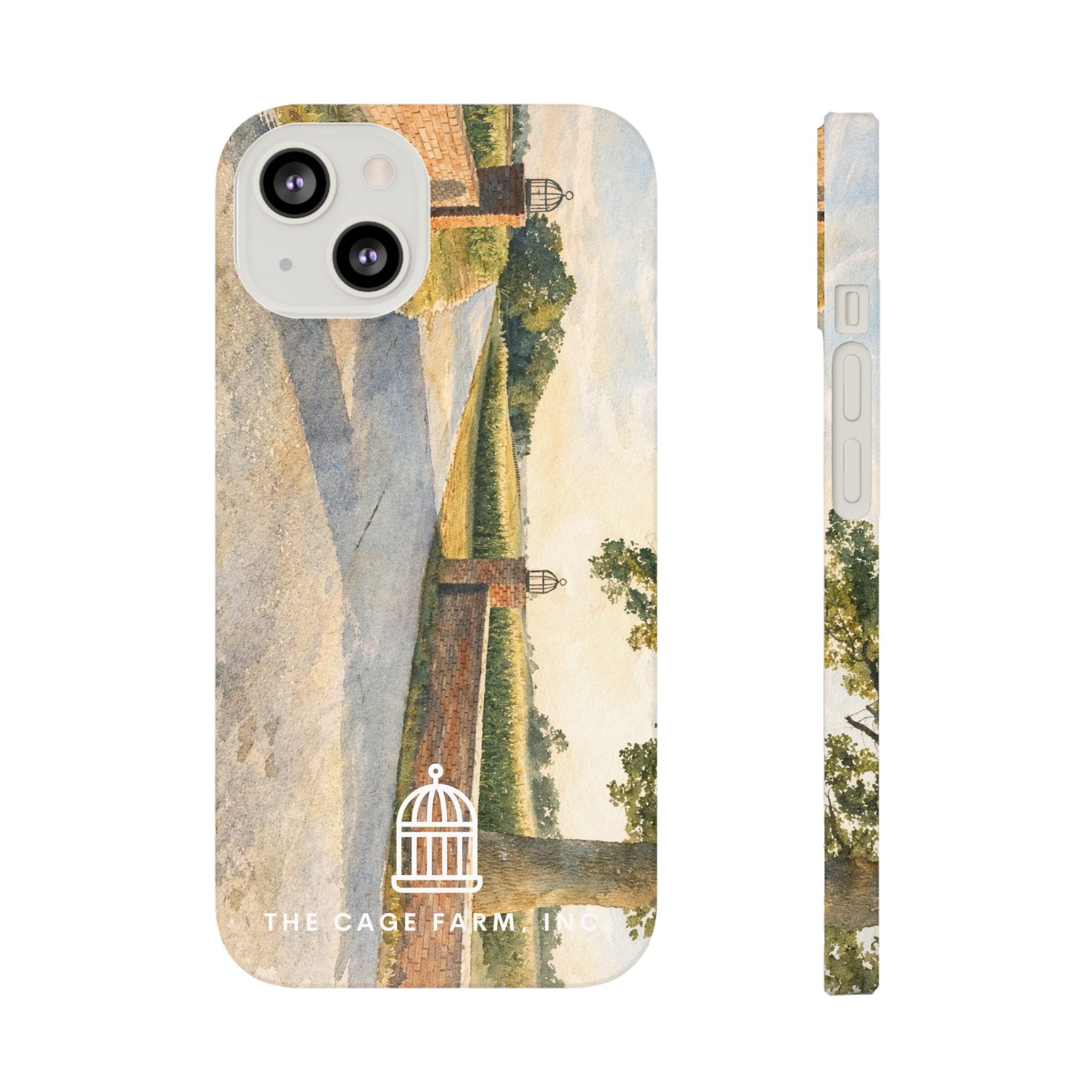 Slim Phone Case — Vintage Farm Landscape Design with 'The Cage Farm' Logo