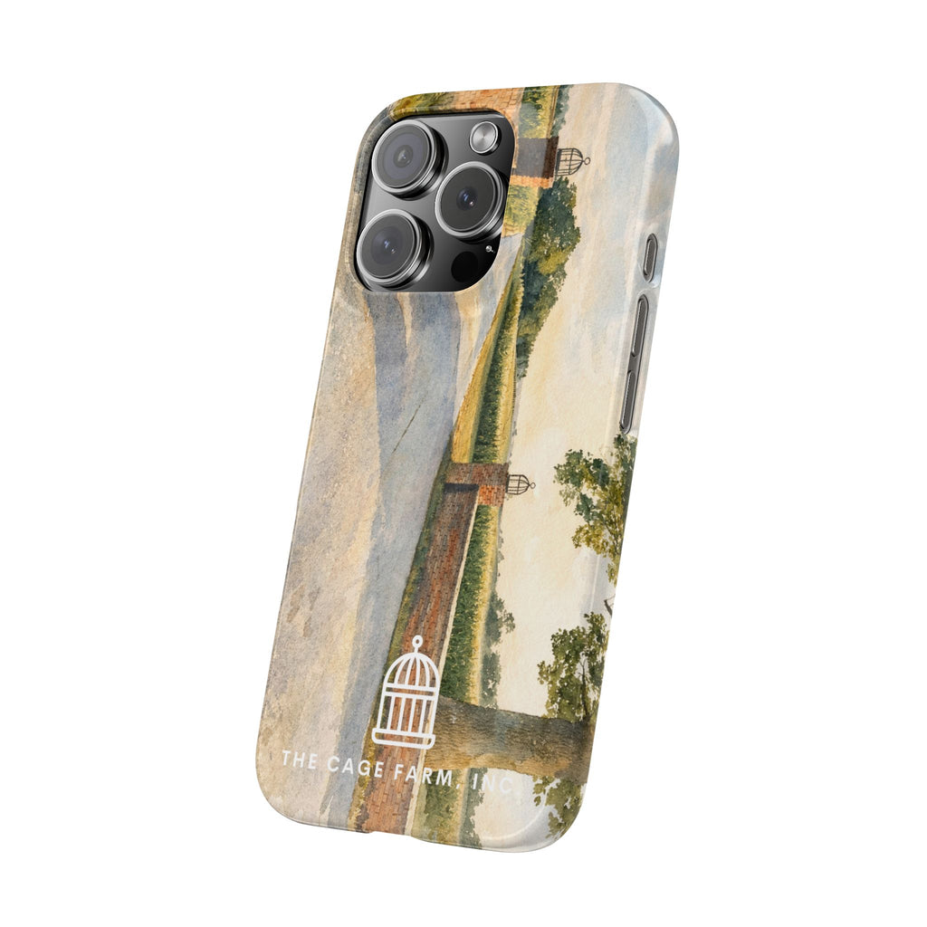 Slim Phone Case — Vintage Farm Landscape Design with 'The Cage Farm' Logo